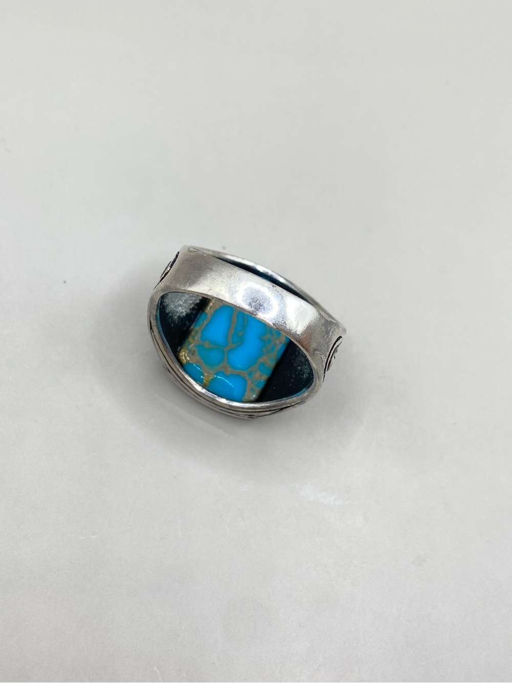 Sterling Silver Mens' Turquoise Eagle Ring - Picture 9 of 11